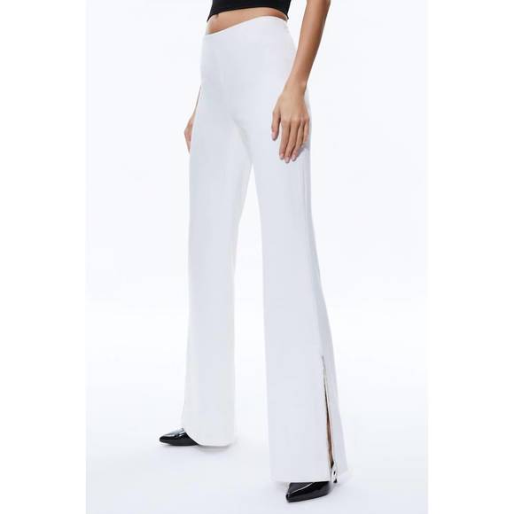 NEW ALICE + OLIVIA lara side slit pants in ecru